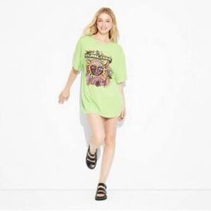 Women's Sublime Oversized Short Sleeve Graphic T-Shirt Dress Green Small/Medium